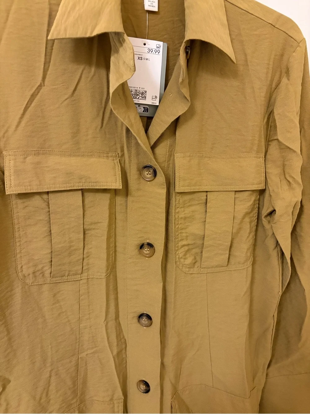 H&M Olive Utility Shirt Jacket - Lightweight Button-Front